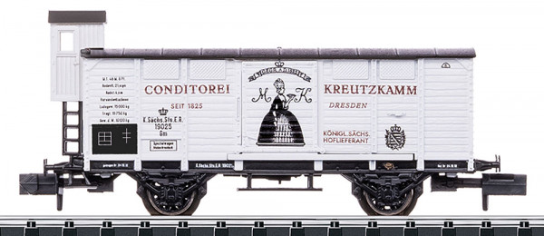 Trix 18993 - K.Sächs.Sts.E gedeckter Güterwagen G02 mit Bremserhaus Ep.1, Speichenräder, "Kreutzkamm