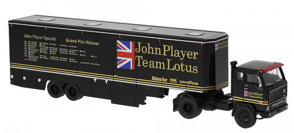 Brekina 85689 - Volvo F89 Renntransporter des historischen John Player Lotus-Teams, 90er-Jahre