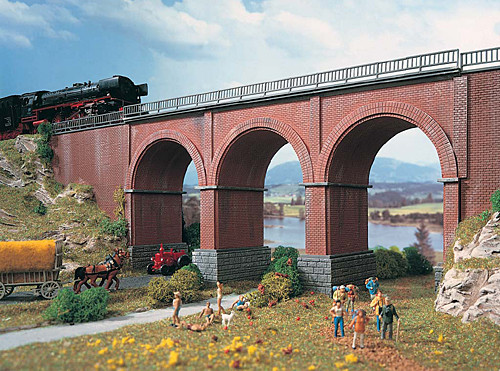 Vollmer 42513 - Ziegelsteinviadukt 306x65x148 mm Fahrbahnbreite 40 mm, passend für Märklin C-Gleis