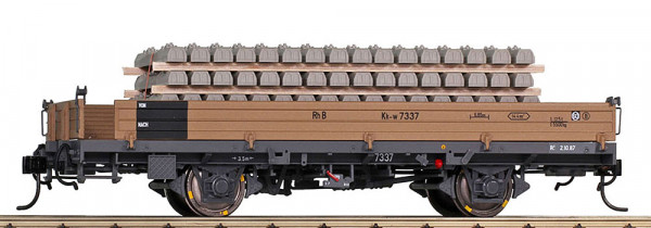 Bemo 9463101 - RhB Kk-w 7371 Niederbordw. mit Betonschwellen, Spur 0m - M 1:45