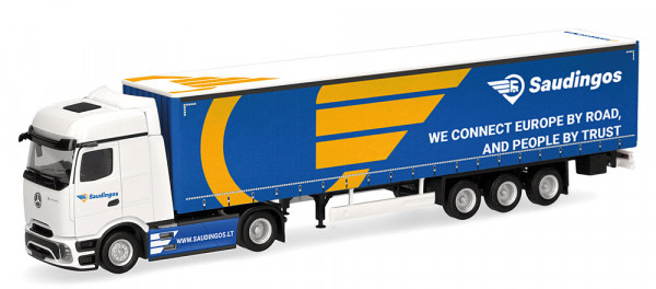 Herpa 320924 - Mercedes-Benz Actros L ProCabin Bigspace Gardinenplanen-Sattelzug "Saudingos" (Litaue