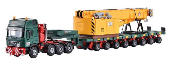 Kibri 13600 - MAN SK mit SCHEUERLE Plattformwagen und Oberteil Schienenkran