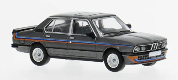 PCX871607 - BMW M535i (E12) dunkelgrau/Dekor (Streifen blau/rot) 1980