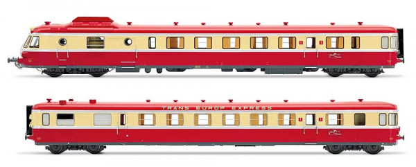 Jouef HJ2461S - SNCF Dieseltriebwagen RGP I mit Beiwagen in rot/beiger TEE-Farbgebung Ep. III mit DC