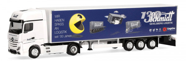 Herpa 959735 - Mercedes-Benz Actros 18 L Gigaspace Koffer-Sattelzug "Schmidt Gevelsberg/Pacman"