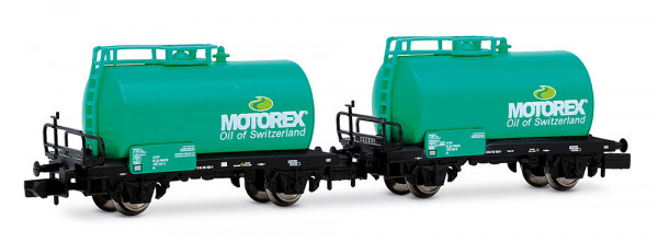 Arnold HN6748 - CH-WASCO, 2-tlg. Set 2-achs. Kesselwagen „MOTOREX”, türkisfarbene Farbgebung