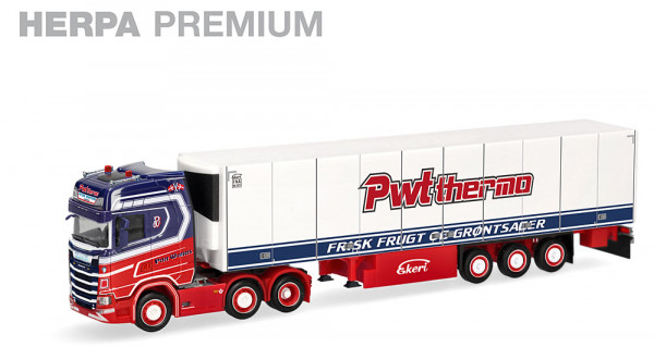 Herpa 960724 - HERPA PREMIUM Scania CS 20 Hochdach Kühlkoffer-Sattelzug "PWT - Peter Wouters" (B)