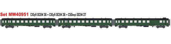 LSmodels MW40951 - SNCF Set 3-teilig Reisezugwagen OCEM36 grün Ep.3a, Dächer schwarz