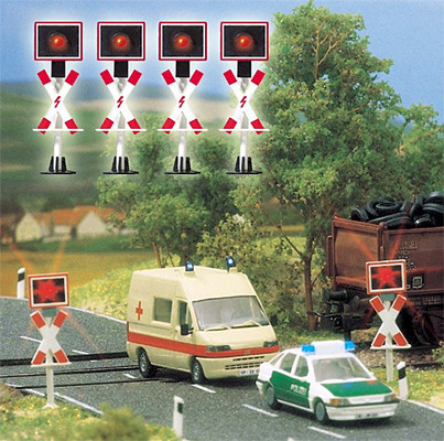 Busch 5913 - Super-Warnblinkanlage Komplett-Set: 4 Warnblinker und elektronische Blinkschaltung einb