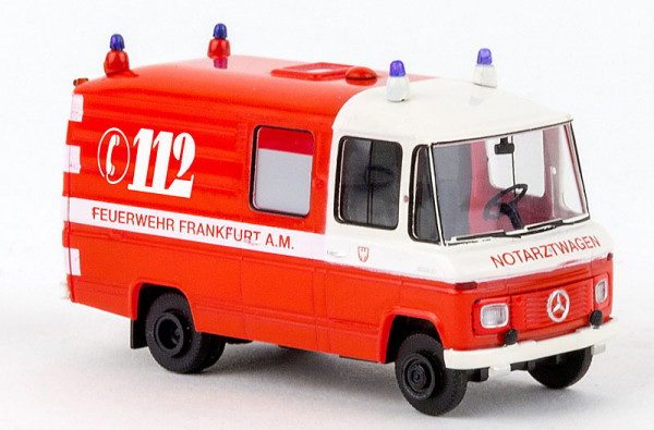 Brekina 36934 - Mercedes L 508 RTW FW Frankfurt rot, weiss, 1970, Feuerwehr Frankfurt,