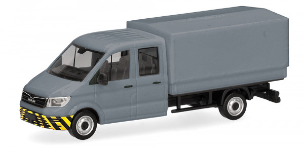 Herpa 098328 - MAN TGE Doppelkabine mit Pritsche grau/gelb