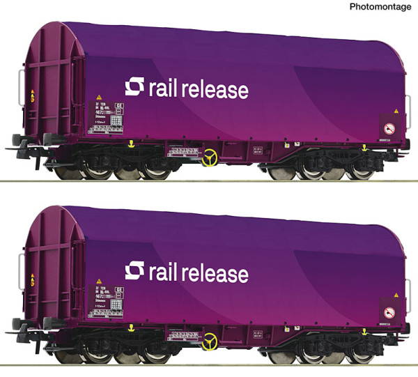Roco 6600380 - EINSTELLER 2er Set Schiebeplanenwagen Rail Release E6