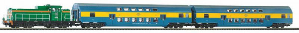 Piko 97934 - Star Set PKP Güterzug Diesellok SM42+ zwei Doppelstockwagen Ep.5, mit Bettungsgleis