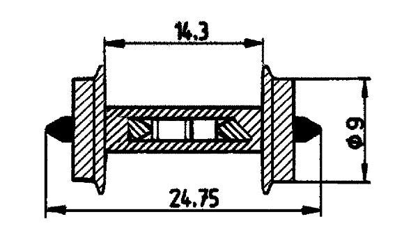 Roco 40187 - DC Radsatz mit Widerstand 18 kO für Gleisbesetztmeldung 2 Stück / Packung