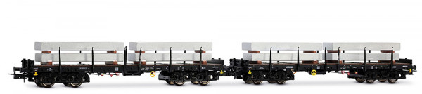 Rivarossi HR6701 - DB Set 2-teilig Rungenwagen Rmms schwarz, beladen mit Aluminiumblöcken Ep.4