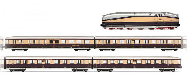 Rivarossi HR2953S - DRG Stromliniendampflok BR 61 001 creme/violett + Set 4-teilig Reisezugwagen Hen