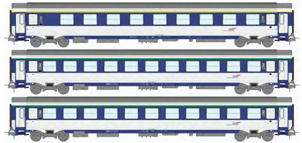 REE JM-041 - SNCF Set 3-teilig Corail Schlafwagen VU blau/weiss Ep.5-6, Mützen-Logo