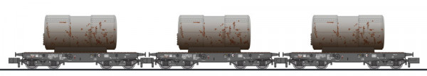 Liliput 260175 - 3-tlg. Set, 4-achs. Schwerlastwagen, Rlmmp 650, DB, Beladung