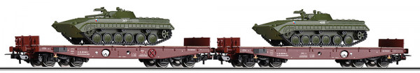 Tillig 70055 - DR Set 2-teilig Schwerlastwagen Rmms3960 Ep. 4, beladen mit 2x Panzer BMP-1 der tsche