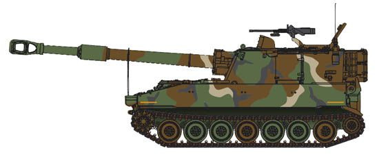 Artitec 6870151 - US Panzer M109 A2 Fleckentarnlackierung, für Eisenbahntransport, Fertigmodell aus