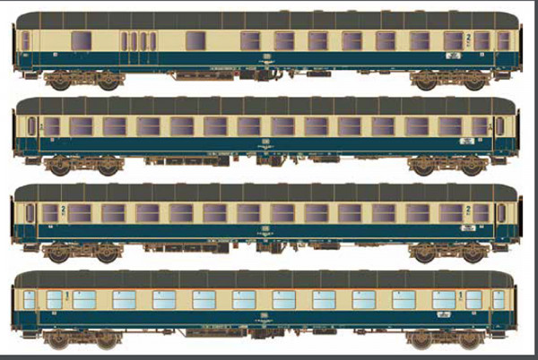 Hobbytrain H43051 - DB Set 4-teilig Reisezugwagen "D351 Transitzug" Ep.4, Wechselstrom -Teil 1