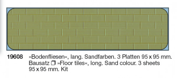 Preiser 19608 - Bodenfliesen lang Sandfarben, 3 Platten 95 x 95 mm, Bausatz