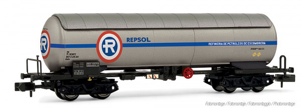 Arnold HN6723 - RENFE, 4-achs. Rohölkesselwagen PRR, „Repesa-Repsol”, weiß-orange Farbgebung