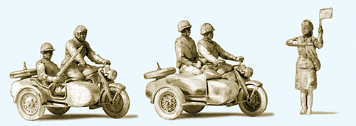 Preiser 16614 - Kradfahrer Motorrad Zündapp KS 750 UdSSR 5 Figuren 2 Motorräder unbemalt Bausatz