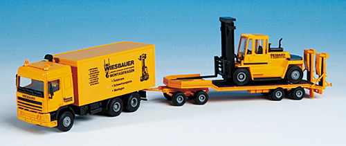 Kibri 13580 - DAF Koffer-LKW mit 4achs. Tieflader und Stapler als Beladung 23 x 3,2 x 4,4 cm