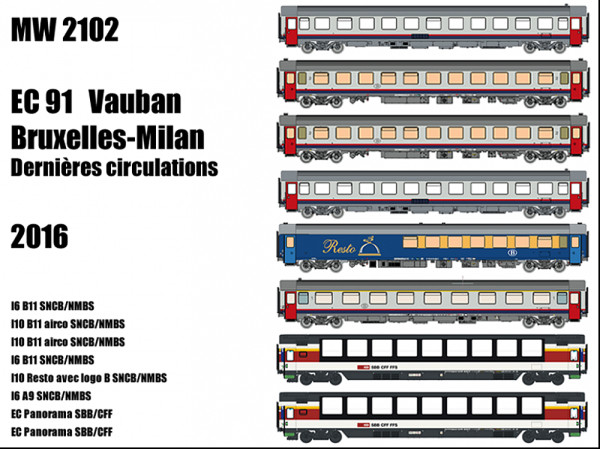 LSmodels MW2102 - 8er Set Personenwagen SNCB / SBB, Ep. VI, EC91 Vauban
