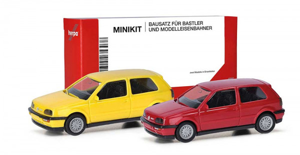 Herpa 014014 - MiKi VW Golf III VR6 2türig, 2er-Set, flashrot / schwefelgelb