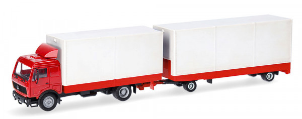 Herpa 321747 BASIC Mercedes-Benz NG Volumen-Hängerzug, rot/weiß