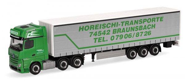 Herpa 320856 - Mercedes-Benz Actros L Gigaspace Gardinenplanen-Sattelzug "Horeischi Transporte"