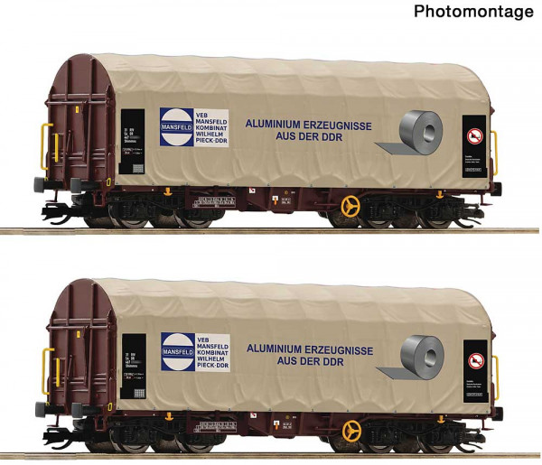 Roco 6680057 - 2er Set Schiebeplanenwagen Mansfeld DR