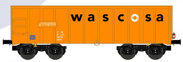NME 543690 - DB AG offener Güterwagen Eamnos 57m³ orange/blau Ep.6, "Wascosa", mit Zugschlussbeleuch