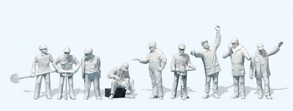 Preiser 63003 - Bahn- und Gleisbauarbeiter. 9 unbemalte Figuren