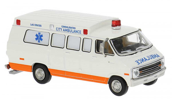 Brekina 18306 - Dodge B200 Ambulance "Las Cruces" 1975 Moviecar nach "Fleisch"