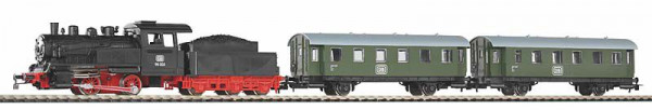 Piko 57112 - Start-Set DB Personenzug Dampflok mit Tender + 2 Personenwagen, mit Bettungsgleis