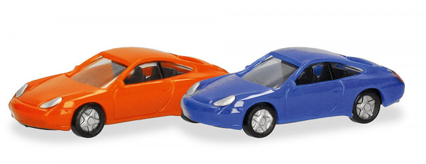 Herpa 066945 - N/2er Set Porsche 911 (996), gulforange und maritimblau