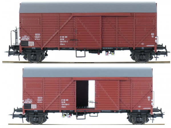Exacttrain 23643 - DR Set 2-teilig gedeckte Güterwagen Bremen mit Endfelddiagonale, 1x mit, 1x ohne