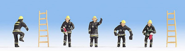 Noch 15021 - Feuerwehr (schwarze Schutzanzug) , 5 Figuren + 2 Leiter