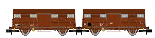 Arnold HN6717 - SNCF, 2-tlg. Set Gs-Wagen, braune Farbgebung, einer mit roten Zugschlusslaternen
