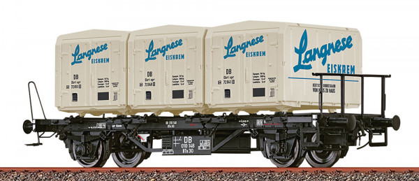 Brawa 50918 - H0 Behältertragwagen BTs30 DB, mit Ekrt212 "Langnese Eiskrem