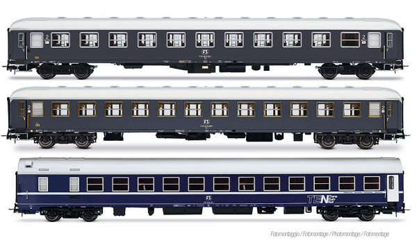 Rivarossi HR4411 - FS, 3-tlg. Set Exp 234-235 Remus Roma – Wien, bestehend aus UIC-X ´68 Liegewagen,