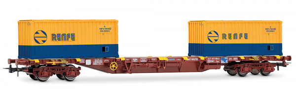 Electrotren HE6101 - RENFE, MMC3-Containerwagen, beladen mit 2 x 20´-Container „RENFE“, oxidrote Far