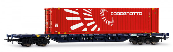 Rivarossi HR6705 - Mercitalia Intermodal, 4-achs. Containerwagen der Bauart Sgnss, blau Farbgebung,