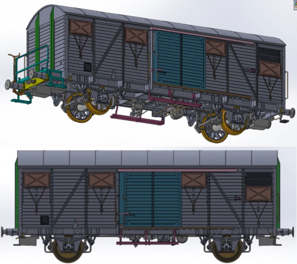 Exacttrain 20921 - SNCF Set 2-teilig gedeckte Güterwagen Gs Type K mit französischen Lager und fran