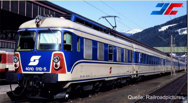 Jägerndorfer JC74112 - ÖBB Triebzug 4010.014 elfenbein/blau "Pflatsch" Logo 6-tlg. Ep.4, DCC digital