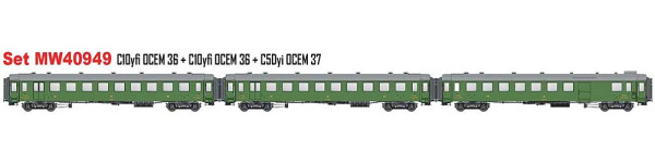 LSmodels MW40949 - PLM Set 3-teilig Reisezugwagen OCEM36 grün Ep.2, Dächer grau