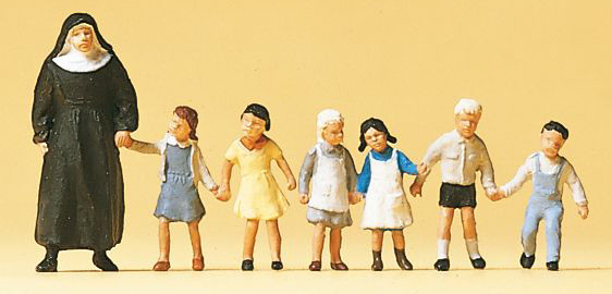 Preiser 10401 - Nonne. Kinder 7 teilig